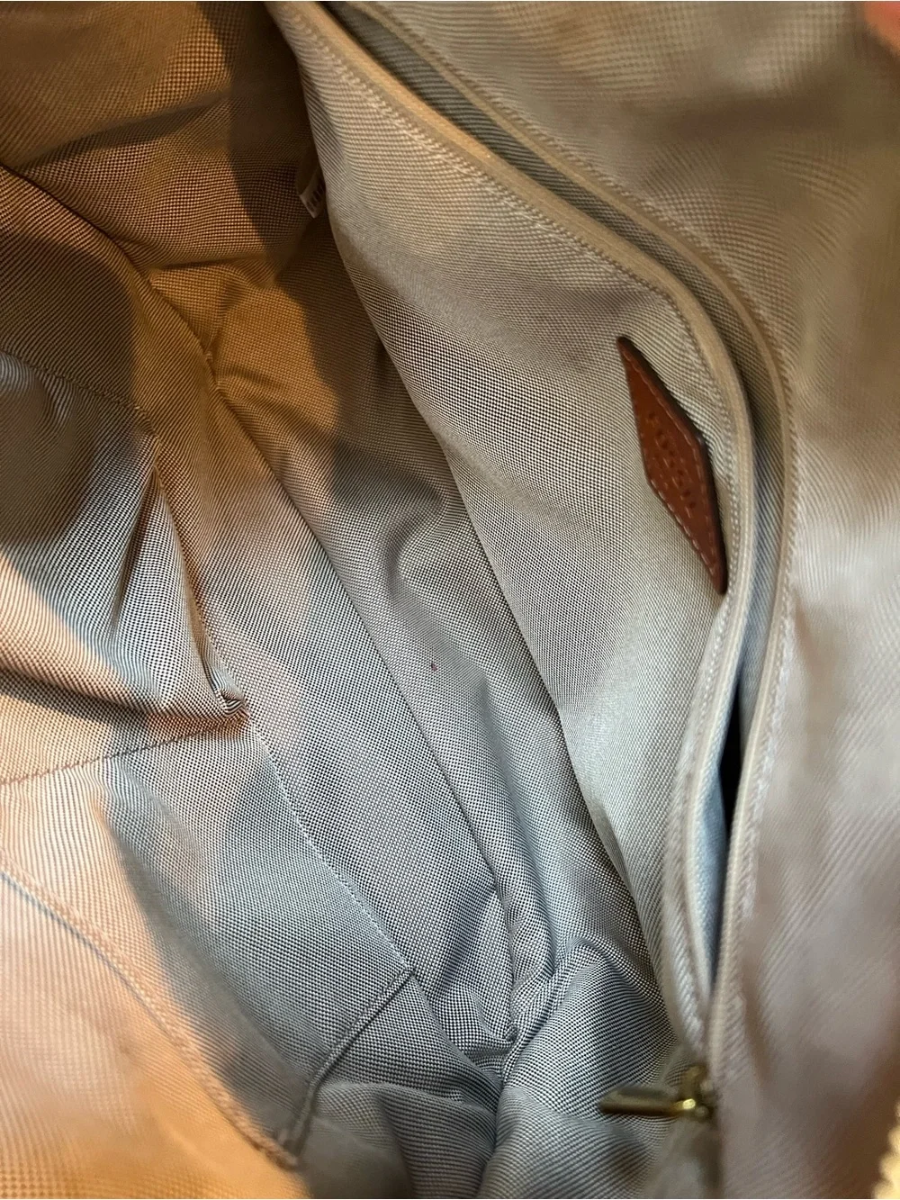 Fossil Cognac Brown Leather Satchel with Key Charm